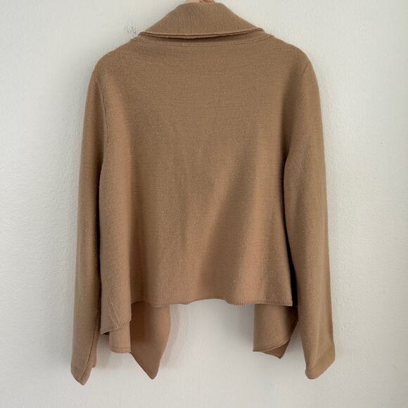 Chicos Cardigan Single Button Jacket 100% Wool SZL Camel Open Front Shawl Neck - Picture 5 of 11